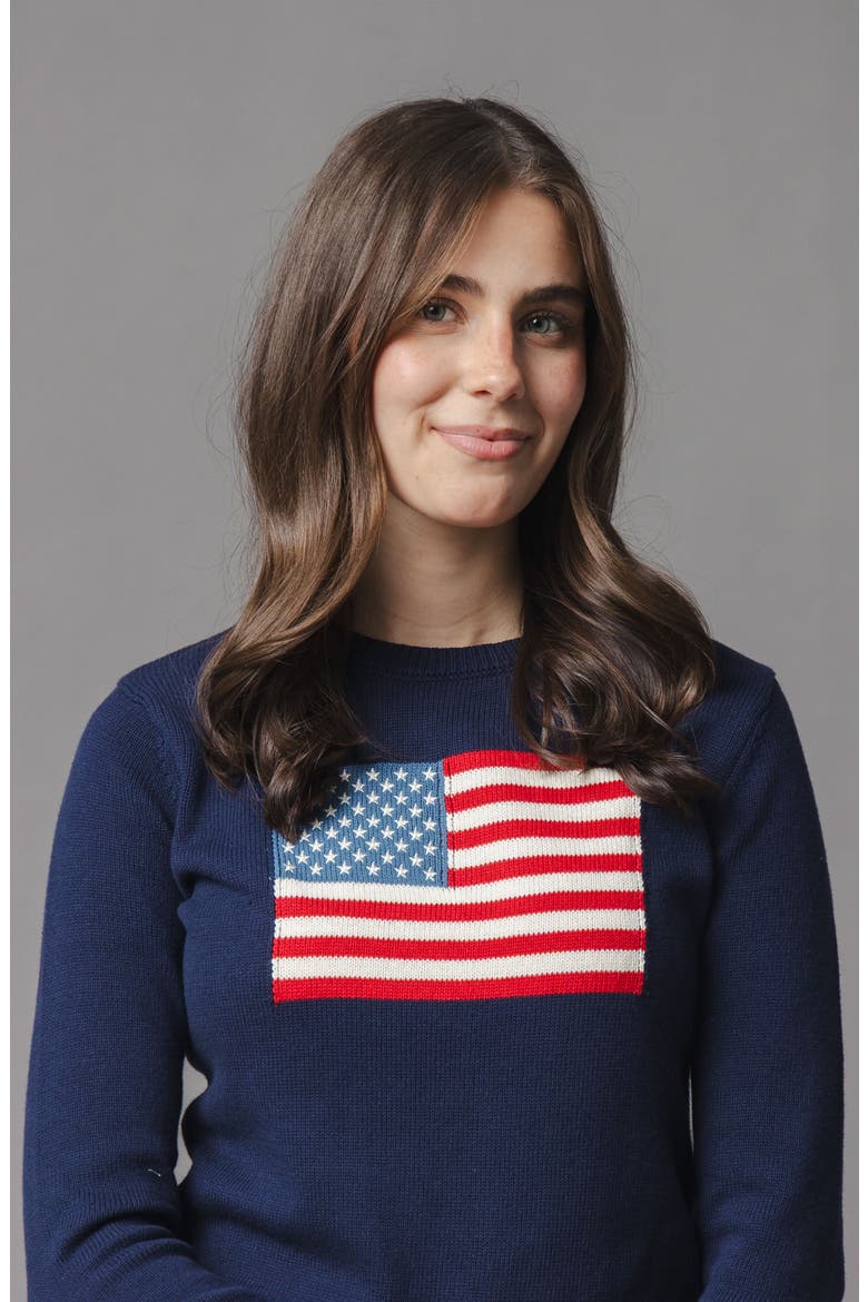 Women's Organic Crew Neck Flag Sweater, Alternate, color, Navy Flag