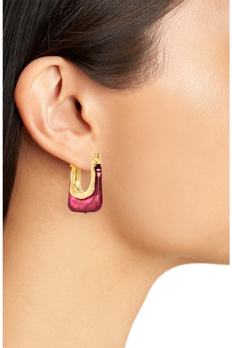 Set of 2 Resin Oval Hoop Earrings, Alternate, color, BLUSH FUCHSIA