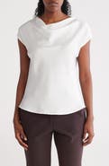 Renee C Cowl Neck Cap Sleeve Satin Top