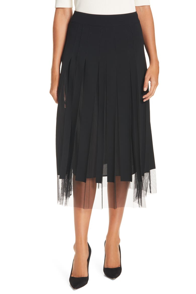 Voby Tulle Godet Pleated Skirt, Main, color, BLACK
