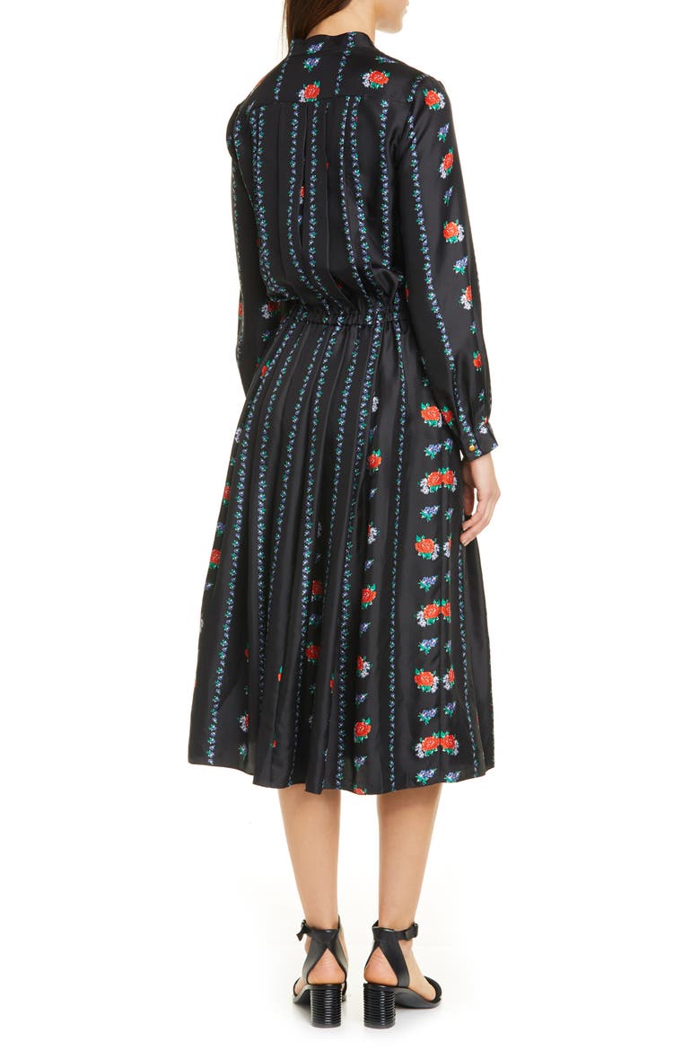 Floral Stripe Long Sleeve Silk Midi Dress, Alternate, color, HEIRLOOM STRIPE
