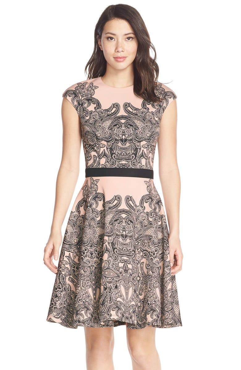 Maggy London Maggy London Print Scuba Fit & Flare Dress, Main, color, 