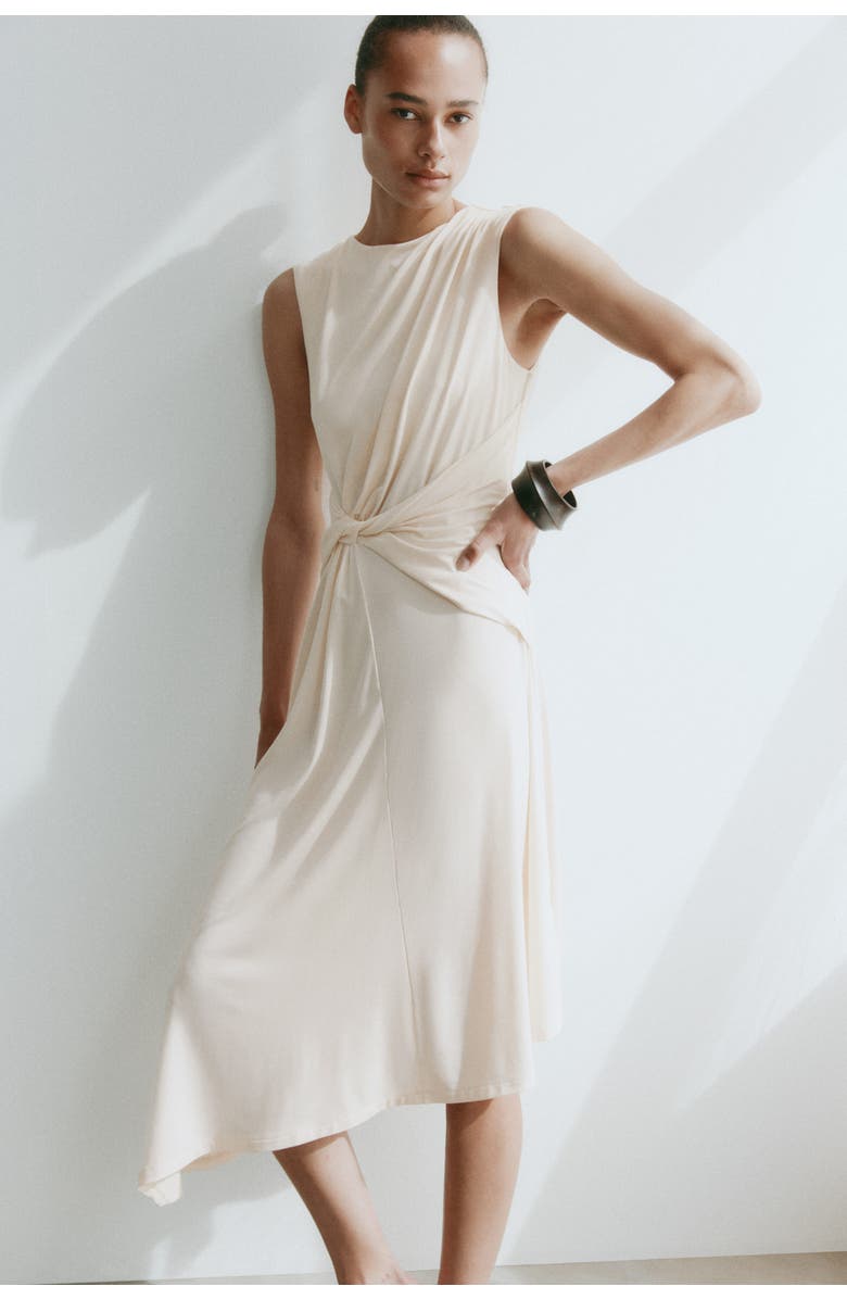 H&M Asymmetric Twist-detail Dress, Alternate, color, Light Beige