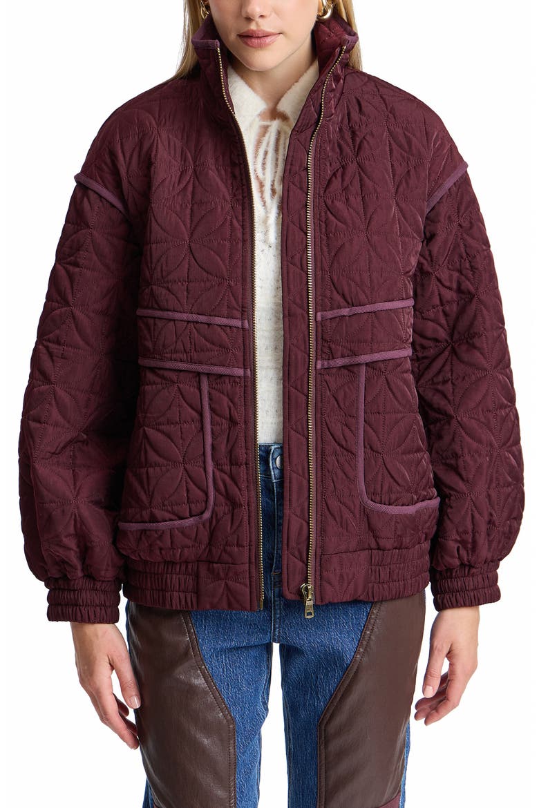 Funnel Neck Quilted Bomber Jacket, Alternate, color, PLUM