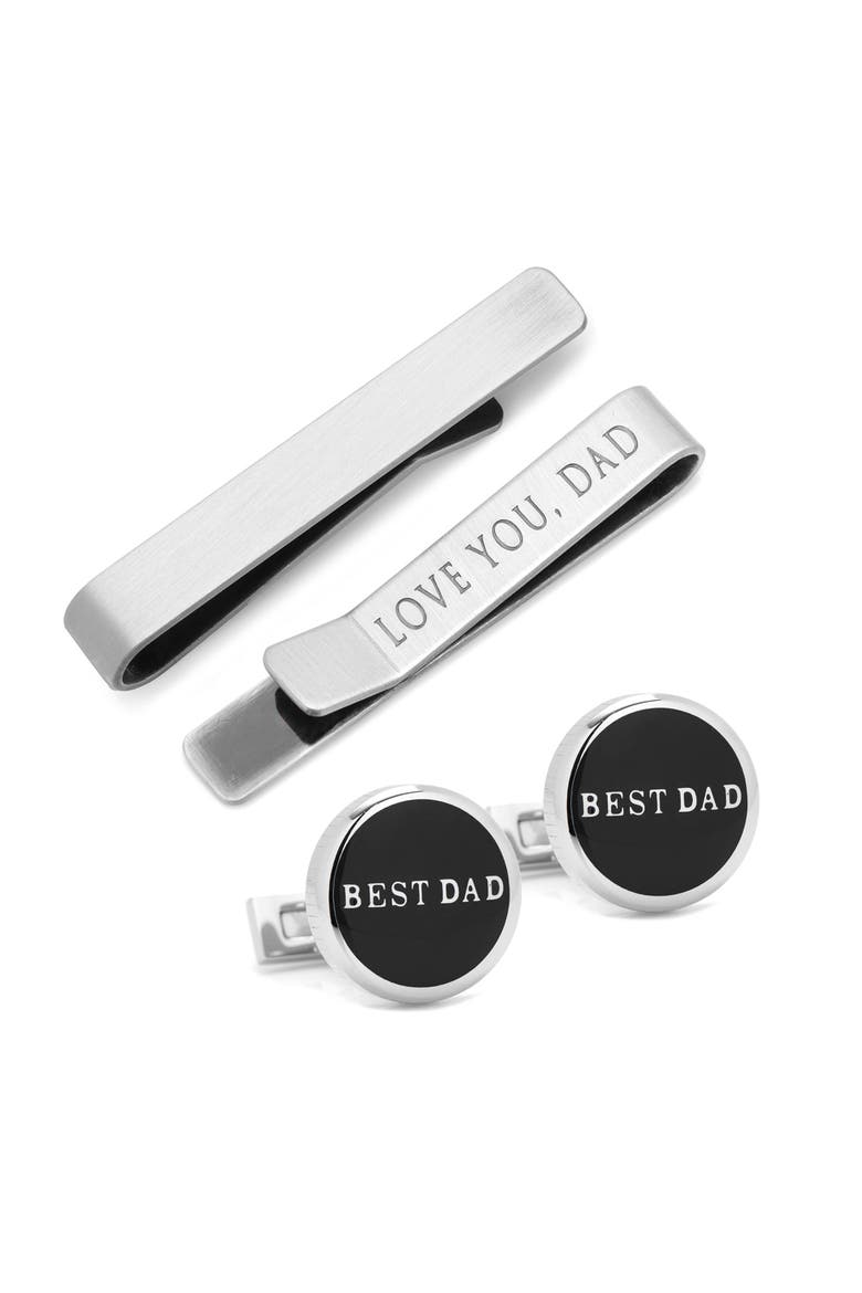 Father's Day Cuff Links & Tie Bar Gift Set, Main, color, SILVER