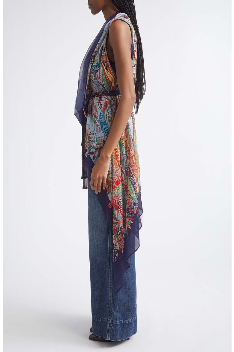 Scarf Print Long Silk Vest, Alternate, color, PRINT ON PALE BLUE BASE