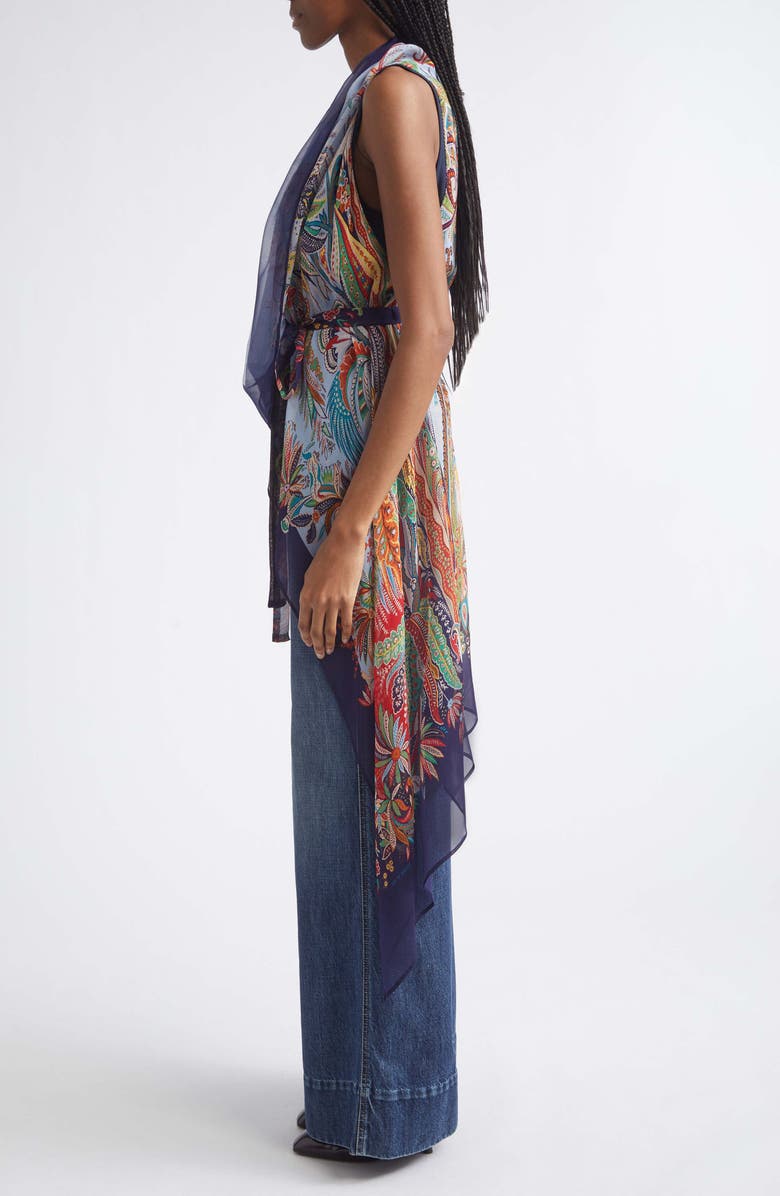 Etro Scarf Print Long Silk Vest, Alternate, color, Print On Pale Blue Base