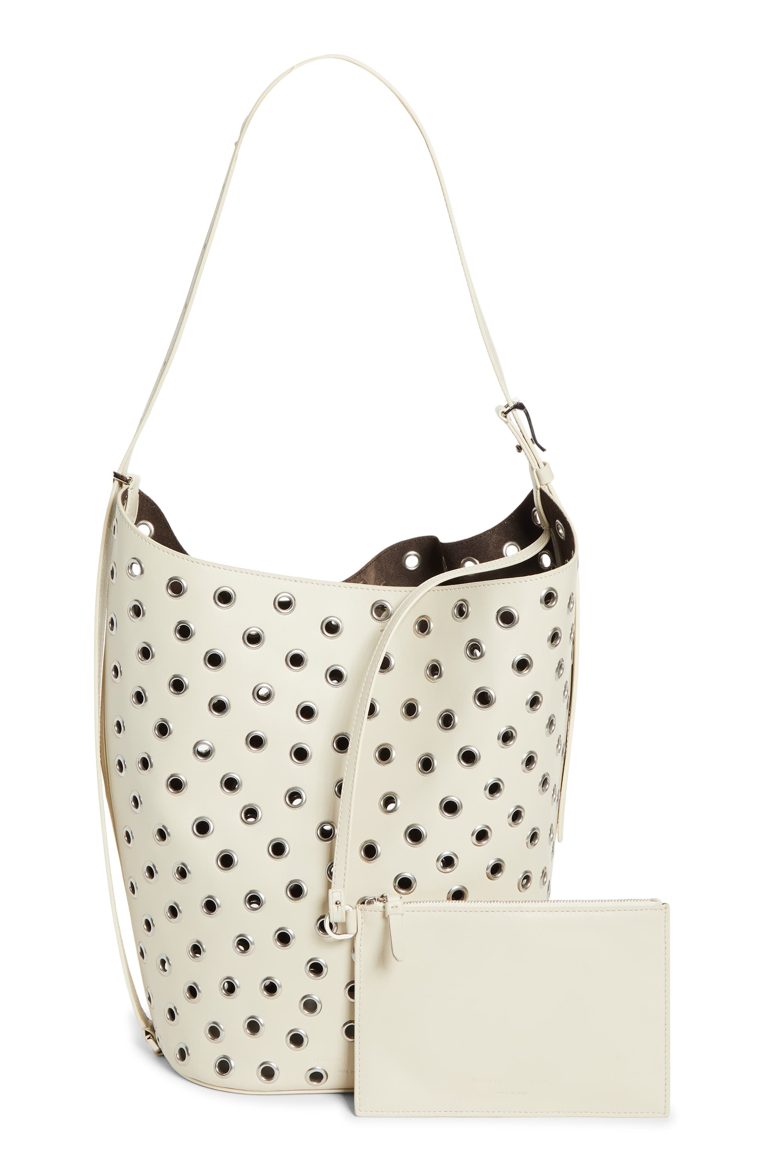 Proenza Schouler Brant Grommet Leather Bucket Bag, Alternate, color, Ecru