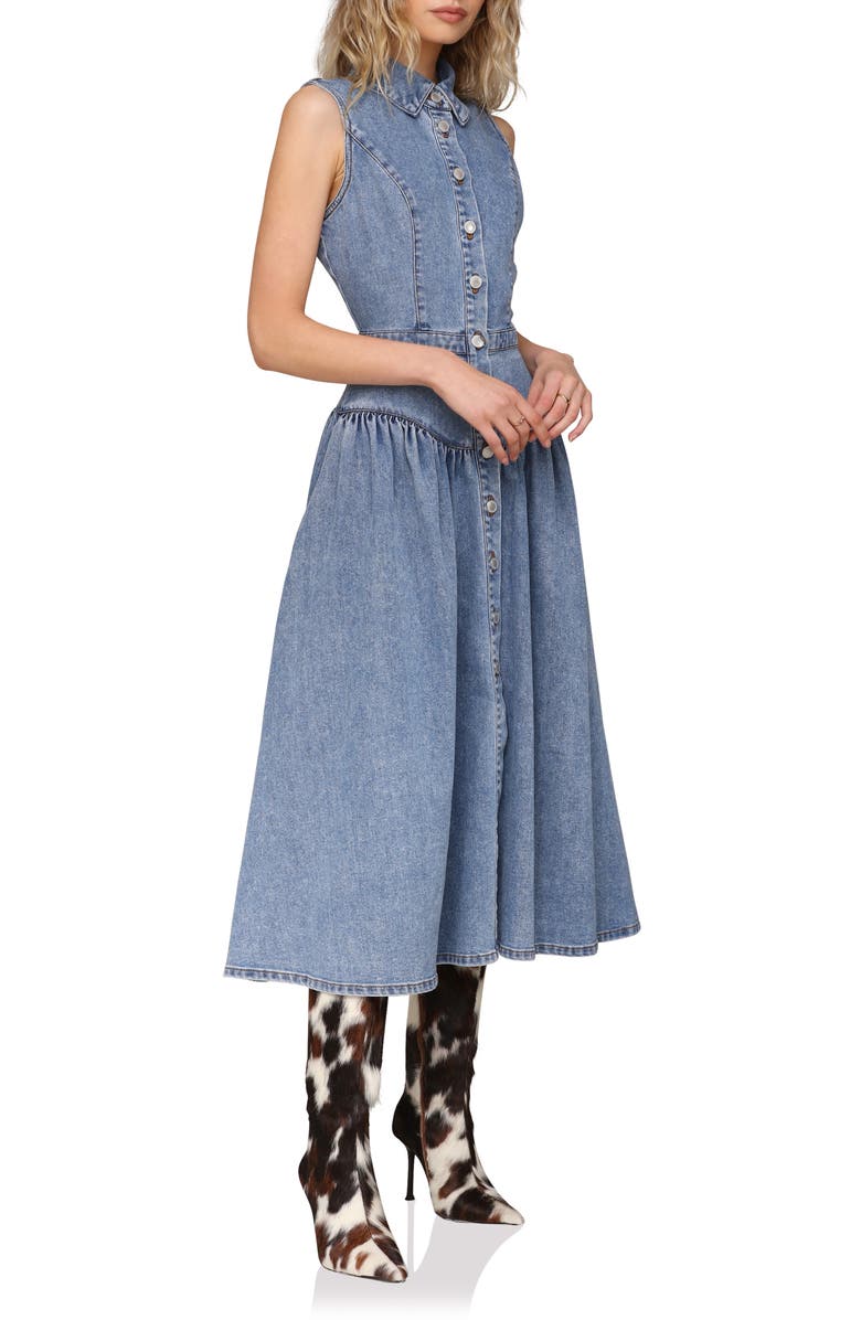 Avec Les Filles Sleeveless Denim Midi Dress, Alternate, color, Medium Wash