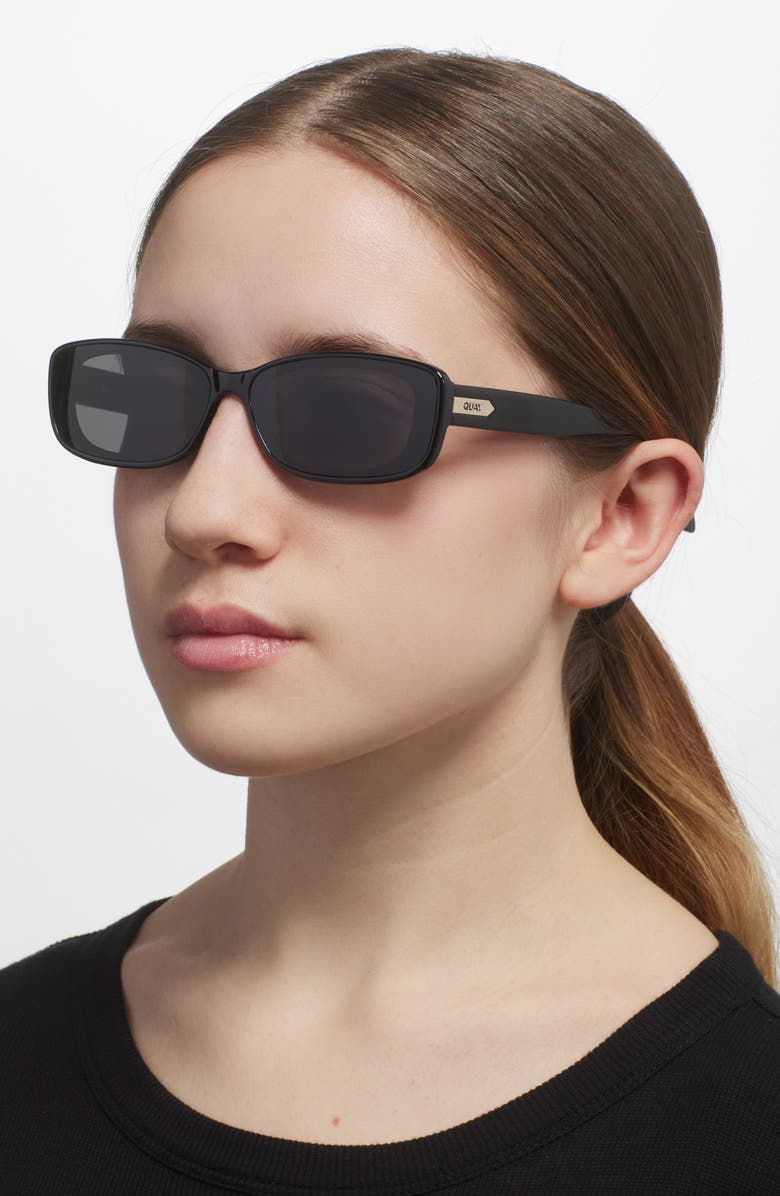 QUAY Vibe Check 62mm Polarized Small Square Sunglasses, Alternate, color, Black/ Black Polarized