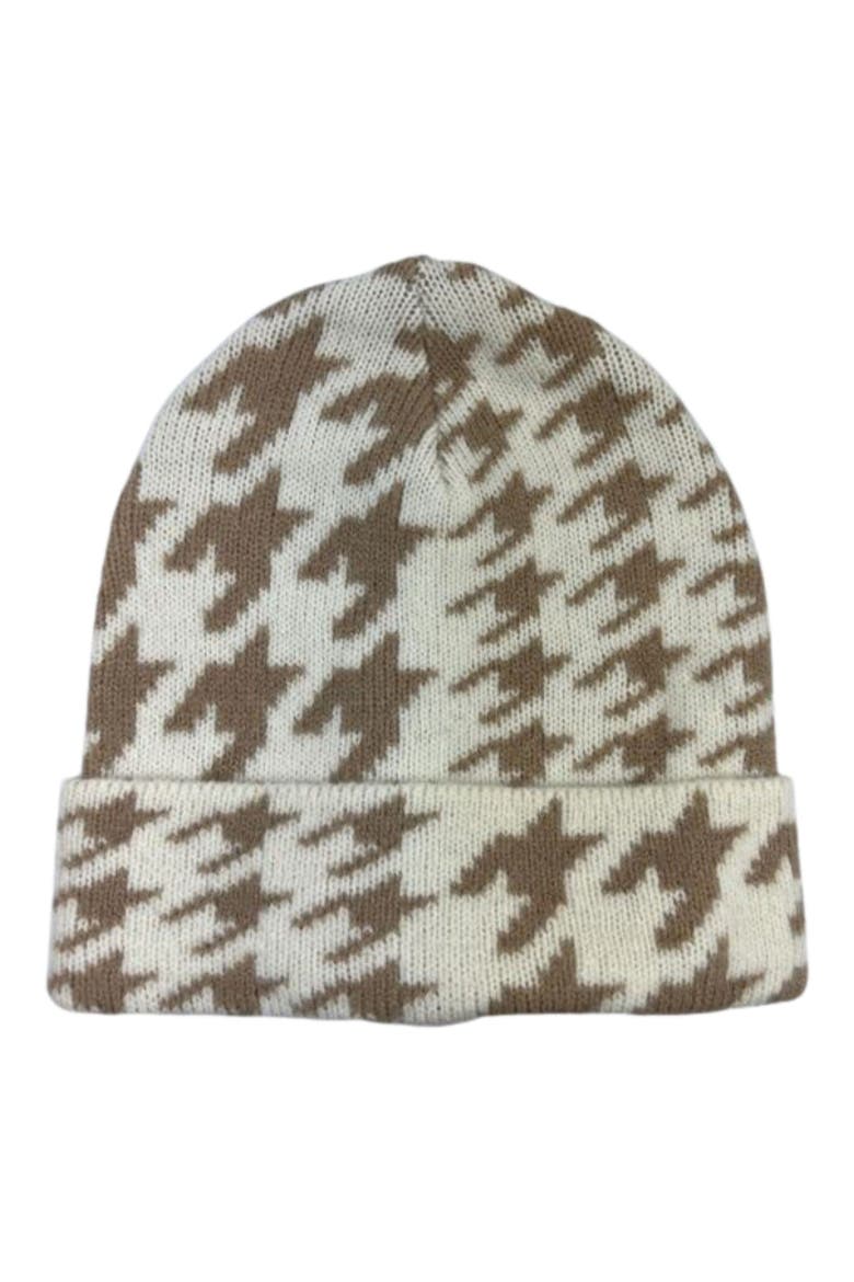Houndstooth Cuff Beanie, Main, color, IVORY