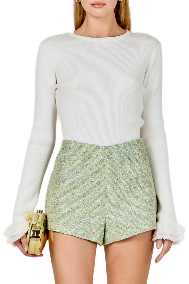 Ruffle Cuff Knit Top, Main, color, WHITE