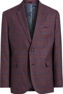 Johnston & Murphy Burgundy Windowpane Plaid Wool Sport Coat