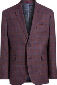 Johnston & Murphy Burgundy Windowpane Plaid Wool Sport Coat