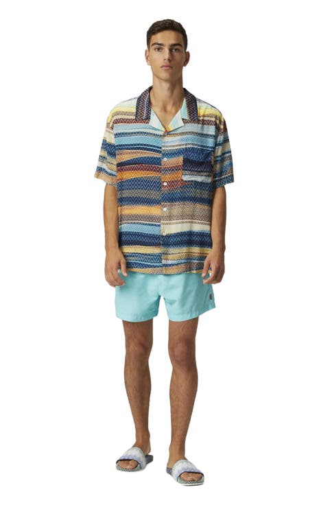 Bowling Shirt With Gradient Zig Zag Print And Breast Pocket