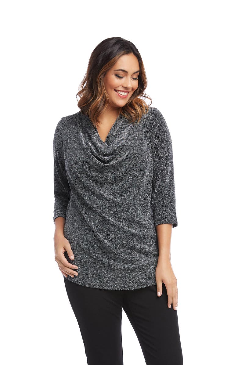 Karen Kane Glitter Knit Drape Neck Top, Alternate, color, 