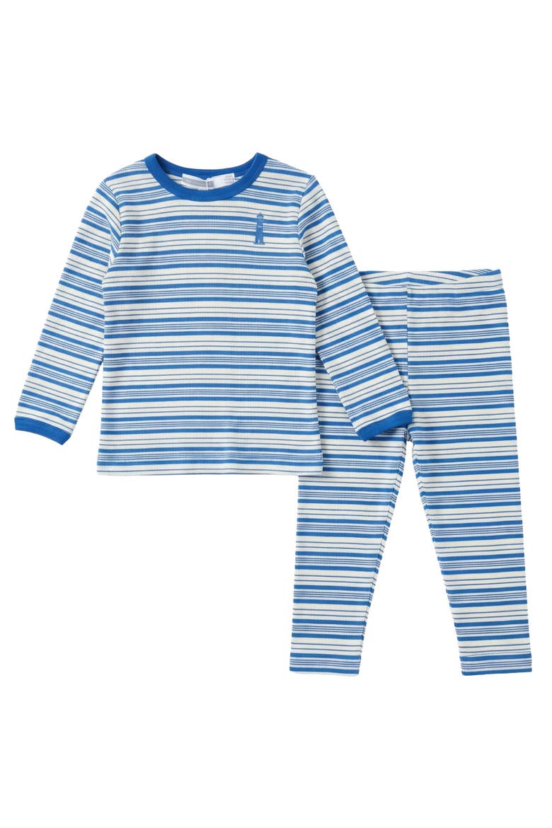 Stripped Lighthouse Striped Long Sleeve Top and Elastic Waist Pants 2 Piece Romper Set, Main, color, Blue