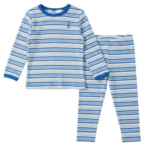 Stripped Lighthouse Striped Long Sleeve Top and Elastic Waist Pants 2 Piece Romper Set