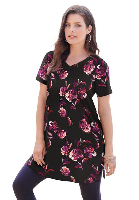 Plus Size Ultimate Cotton V Neck Short Sleeve Tunic