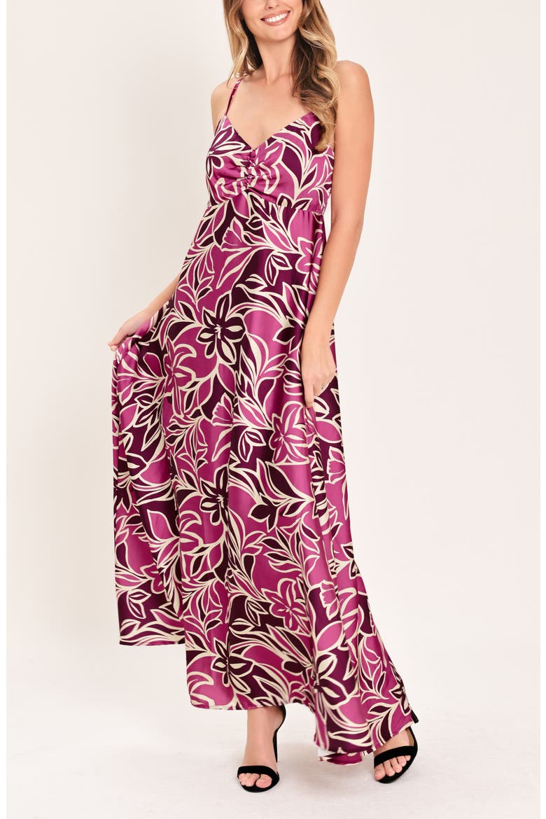 Floral Empire Waist A-Line Maxi Dress, Alternate, color, BERRY