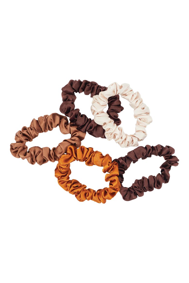 5-Pack Assorted Petite Satin Scrunchies, Alternate, color, SEDONA