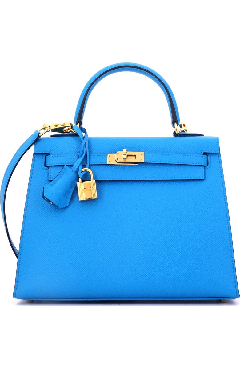Pre-Owned Hermes Kelly Handbag Blue Epsom with Gold Hardware 25, Main, color, Bleu Frida