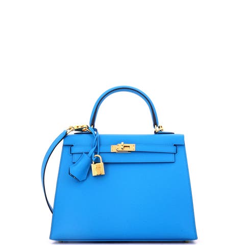 Kelly Handbag Blue Epsom with Gold Hardware 25