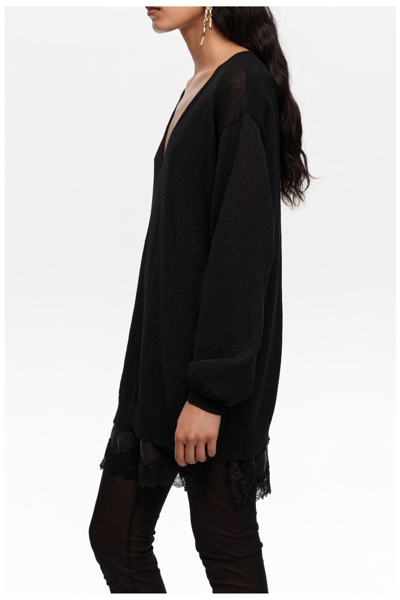 Cotton V-Neck Sweater, Alternate, color, BLACK