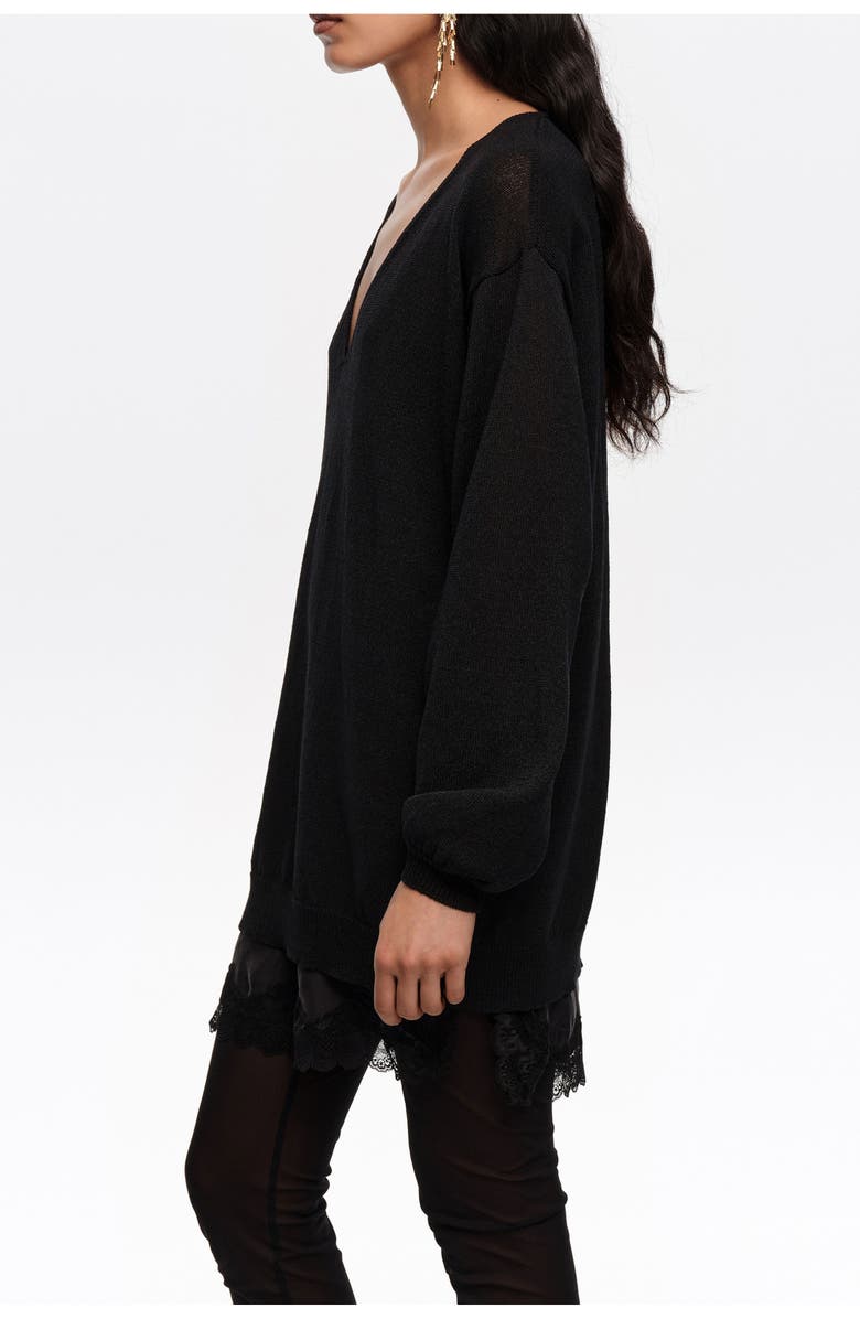 Bimba y Lola Cotton V-Neck Sweater, Alternate, color, Black