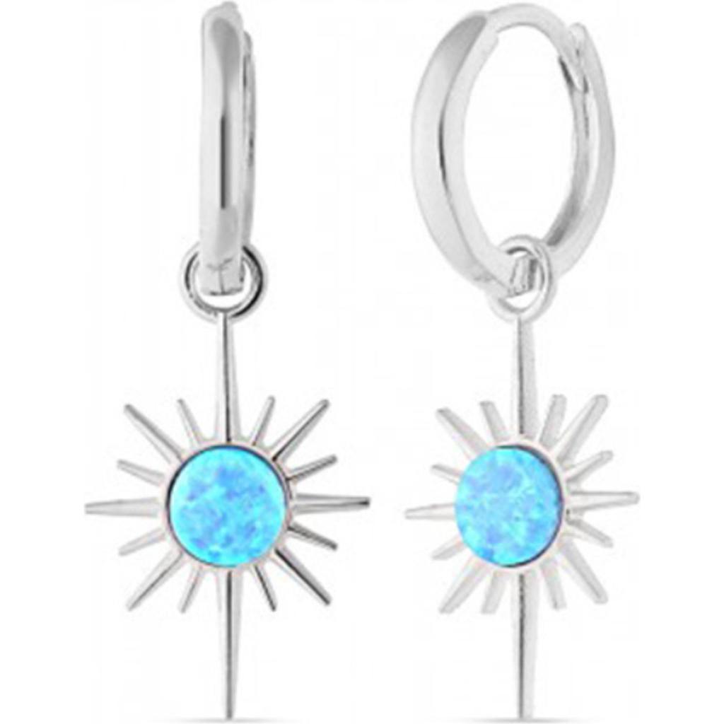 Spero London Blue Opal Northernstar Drop Hoop Earring Sterling Silver In Metallic