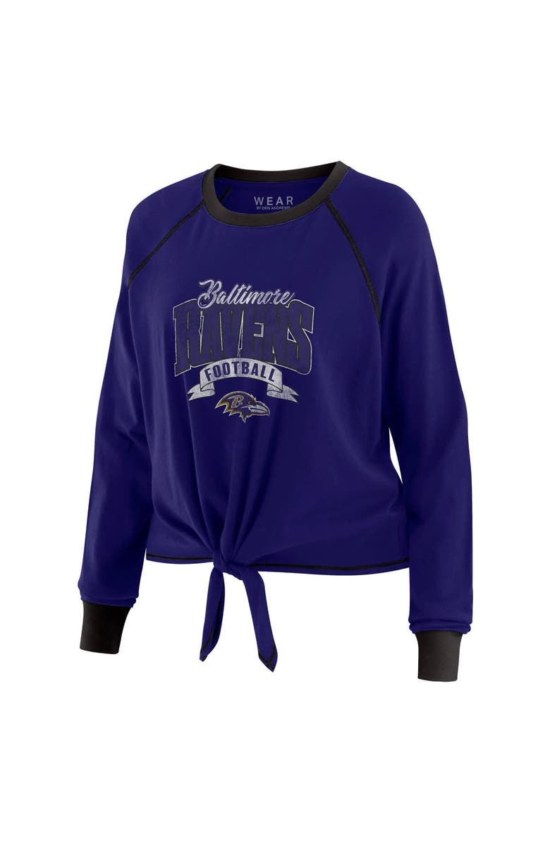 WEAR by Erin Andrews Women's WEAR by Erin Andrews Purple/Black Baltimore Ravens Tie-Front Long Sleeve Top, Alternate, color, Purple