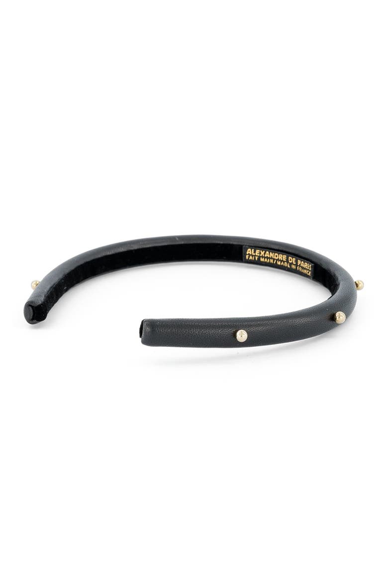 Belle de Jour Leather and Gold Studs Headband, Alternate, color, Black
