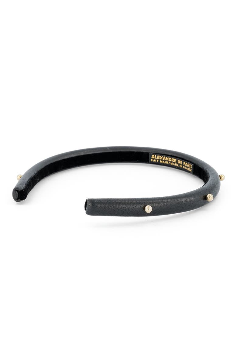 Alexandre de Paris Belle de Jour Leather and Gold Studs Headband, Alternate, color, Black