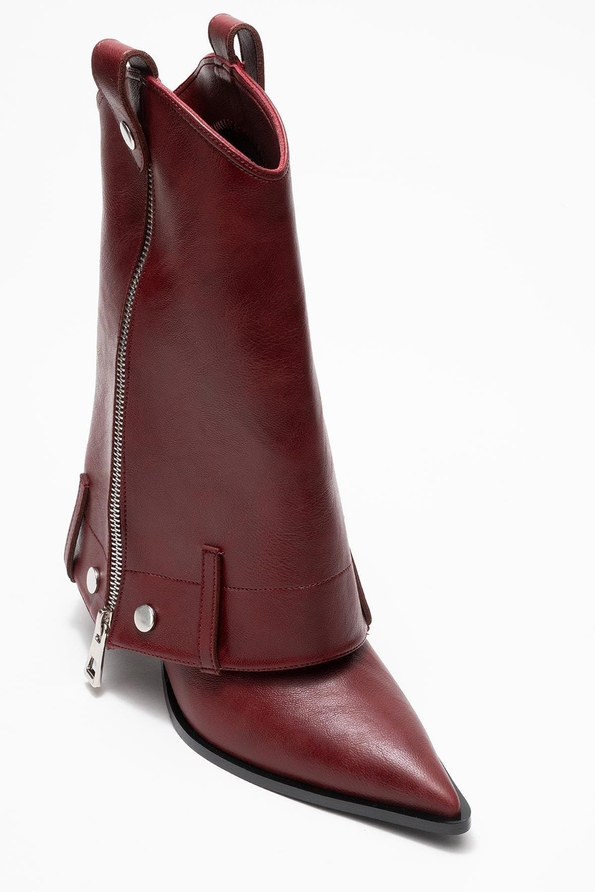 Lola Zip Pointed Toe Heel Boot, Alternate, color, Burgundy Faux Leather