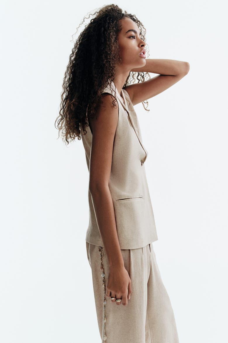 Linen-blend Waistcoat, Alternate, color, Light beige