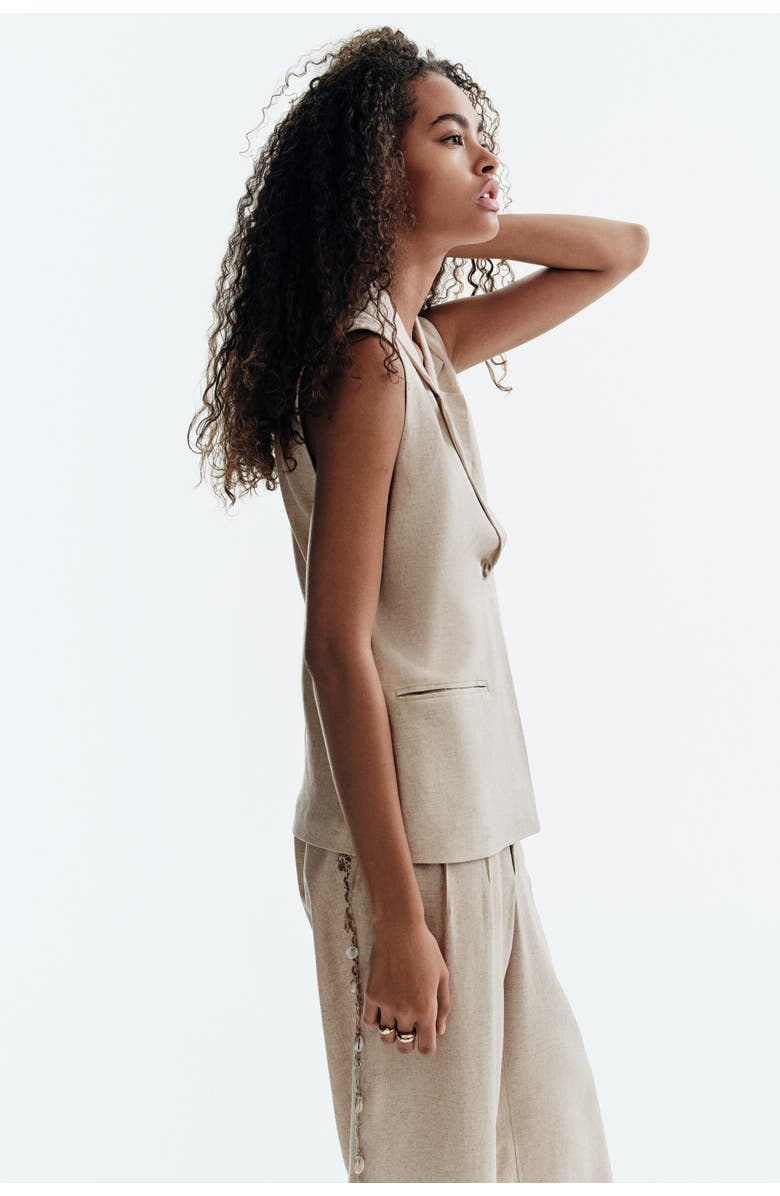 H&M Linen-blend Waistcoat, Alternate, color, Light Beige