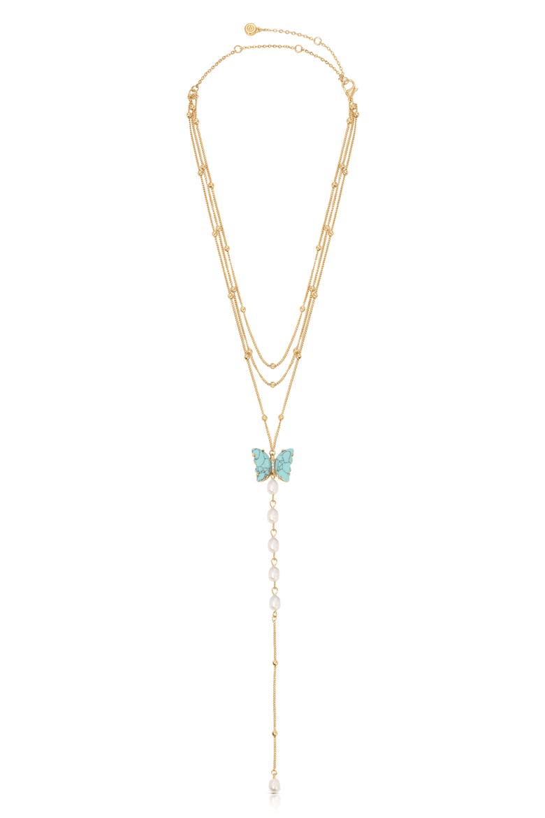 Multistrand Turquoise & Freshwater Pearl Y-Necklace, Main, color, TURQUOISE