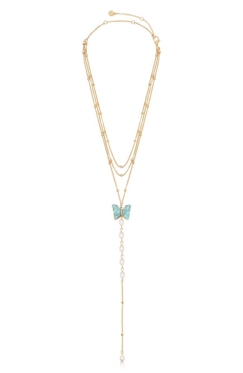 Ettika Multistrand Turquoise & Freshwater Pearl Y-Necklace, Main, color, Turquoise