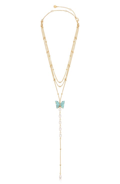 Multistrand Turquoise & Freshwater Pearl Y-Necklace
