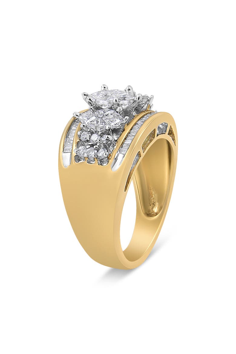 10K Gold 1 1/2 Cttw Pear Shaped 3 Stone Style Diamond Ring Band, Alternate, color, Yellow