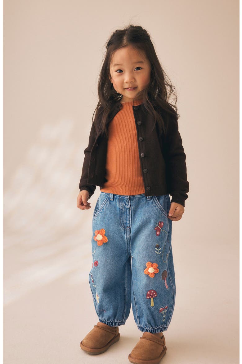 Kids' Embroidered Barrel Leg Jeans, Alternate, color, BLUE