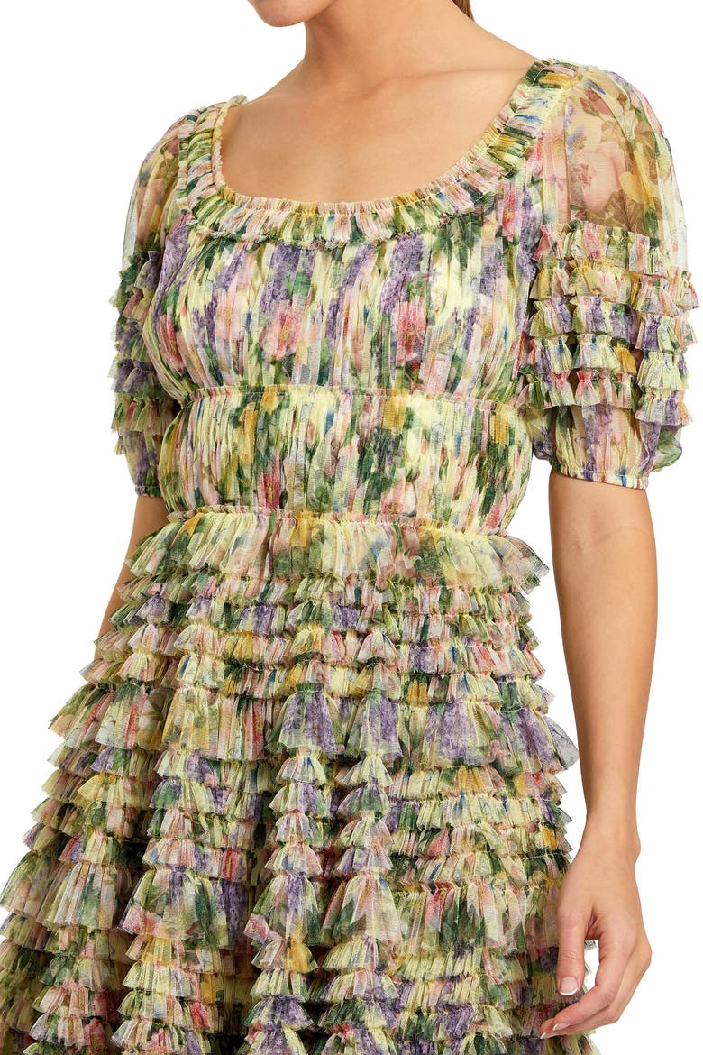 Women's Floral Mesh Puff Sleeve Ruffle Mini Dress, Alternate, color, Yellow Multi