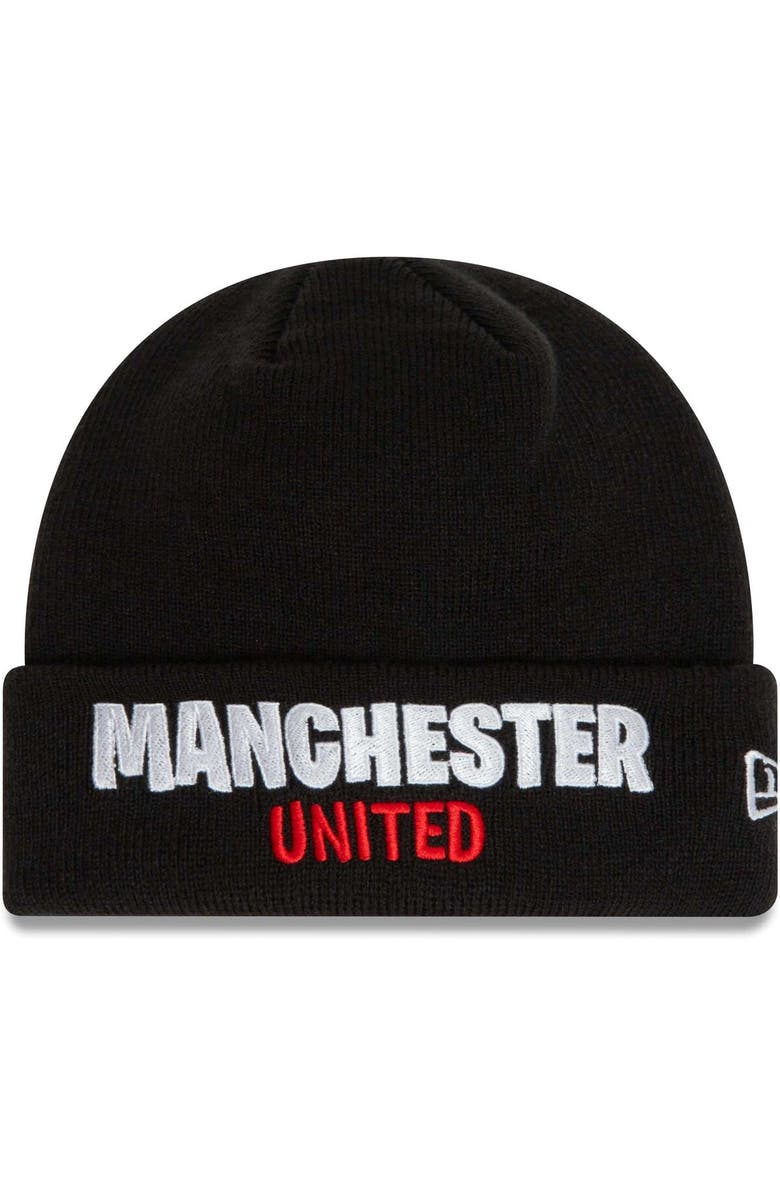 New Era Youth New Era Black Manchester United Wordmark Cuffed Knit Hat, Main, color, Black