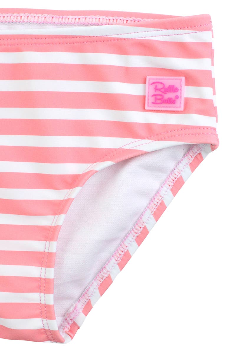 RuffleButts Kids' Flamingo Frenzy Long Sleeve Two-Piece Rashguard Swimsuit, Alternate, color, Blue