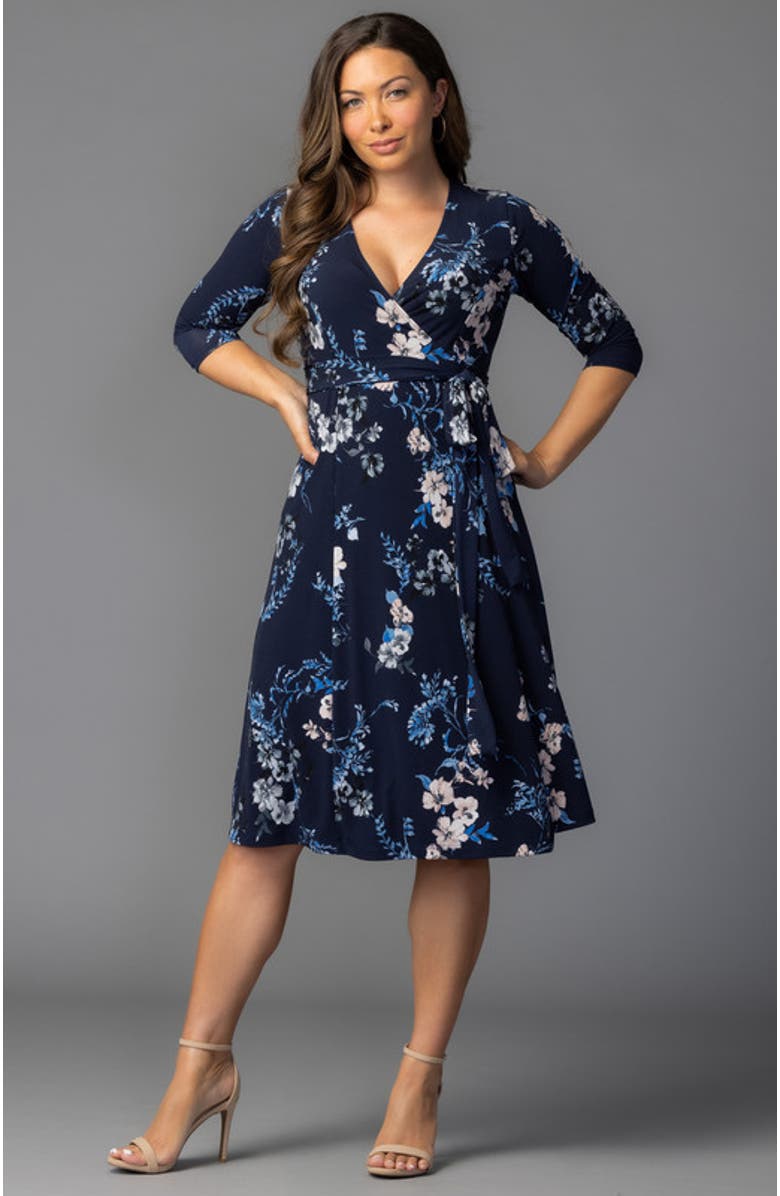 Kiyonna Signature Wrap Dress, Alternate, color, French Blue Garden
