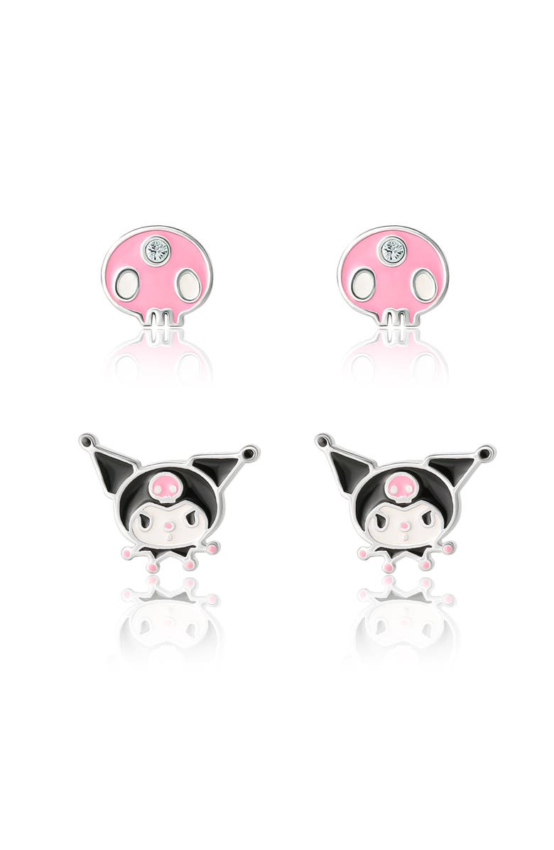 Hello Kitty Skull and Kuromi Silver Plated Earring Set - 2 Pairs, Alternate, color, Silver