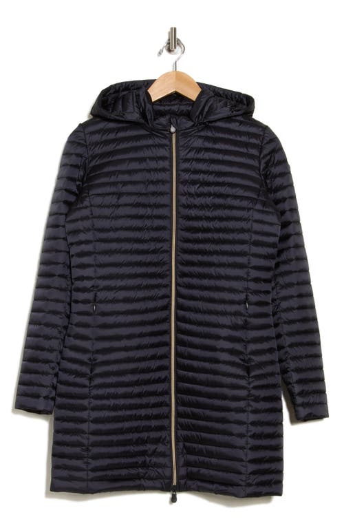 Save The Duck Chiara Hooded Shiny Long Puffer Jacket In Black