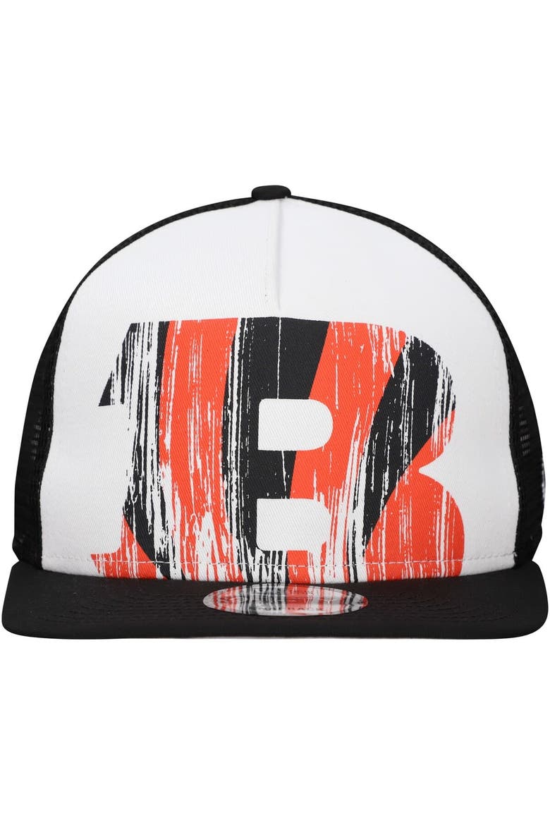 Men's New Era White/Black Cincinnati Bengals Distressed 9FIFTY A-Frame Snapback Hat, Alternate, color, White