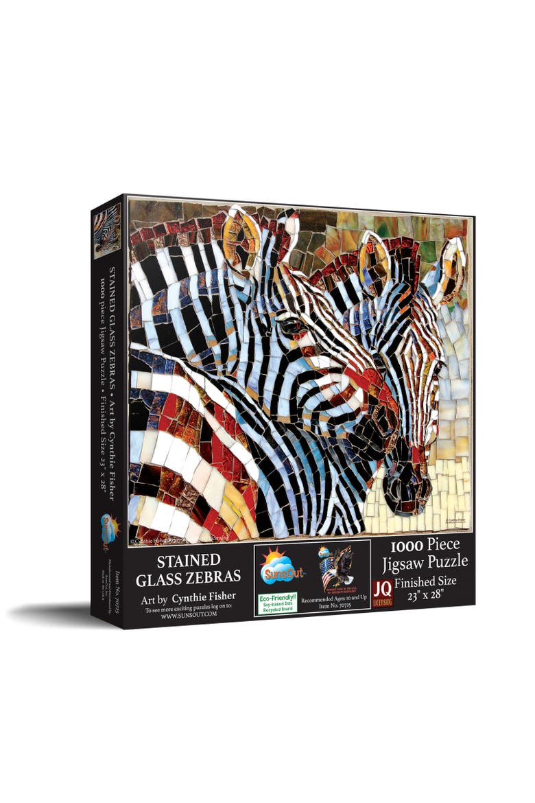 Stained Glass Zebras 1000 piece Jigsaw Puzzle for Adults, Main, color, Multicolor