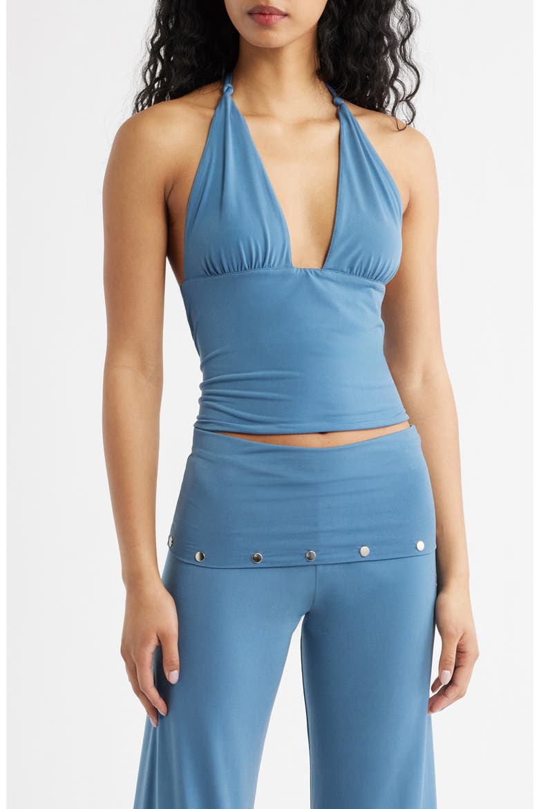 Jade Knit Plunge Halter Neck Top, Main, color, BLUE